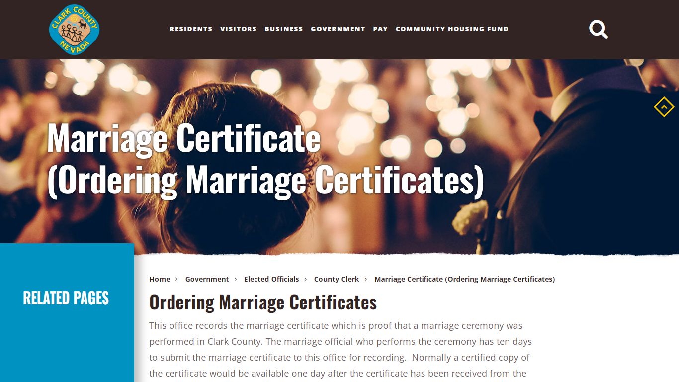 Marriage Certificate (Ordering Marriage ... - Clark County, NV